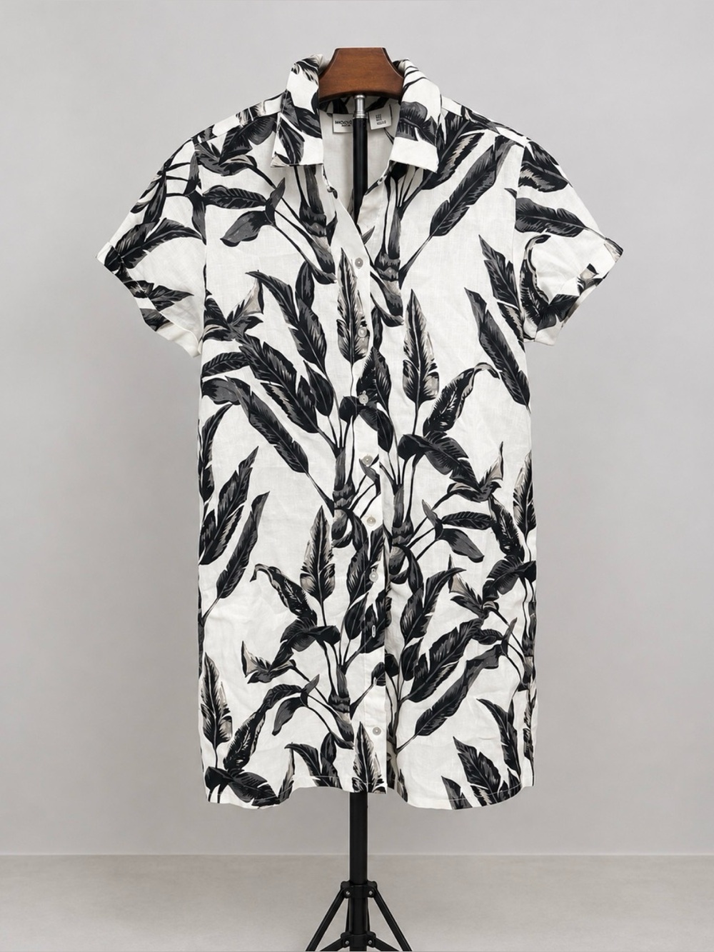 Rachel Zoe Tropical Leaf Shirt Dress Women’s Small Black White Linen Blend NWOT